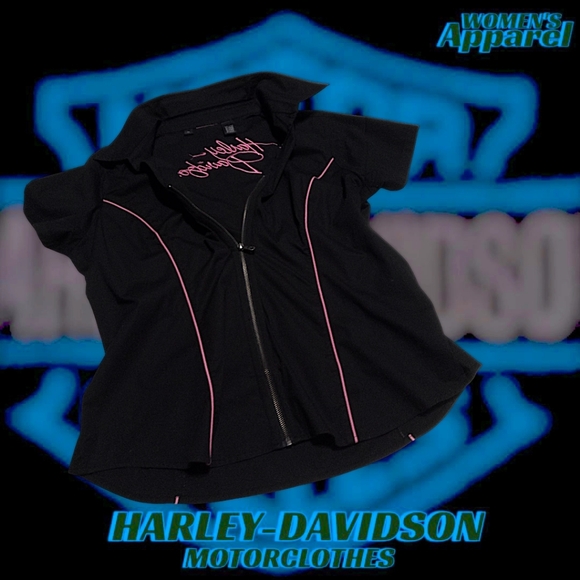 New-Vintage Harley-Davidson Pink Label Zip Front Woven Shirt | Women's 2XL - Picture 9 of 16